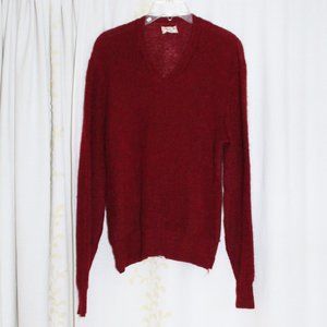 Vintage 50s Shag Brand NY Knitting Mills Maroon Wool Blend V-Neck Sweater Mens S